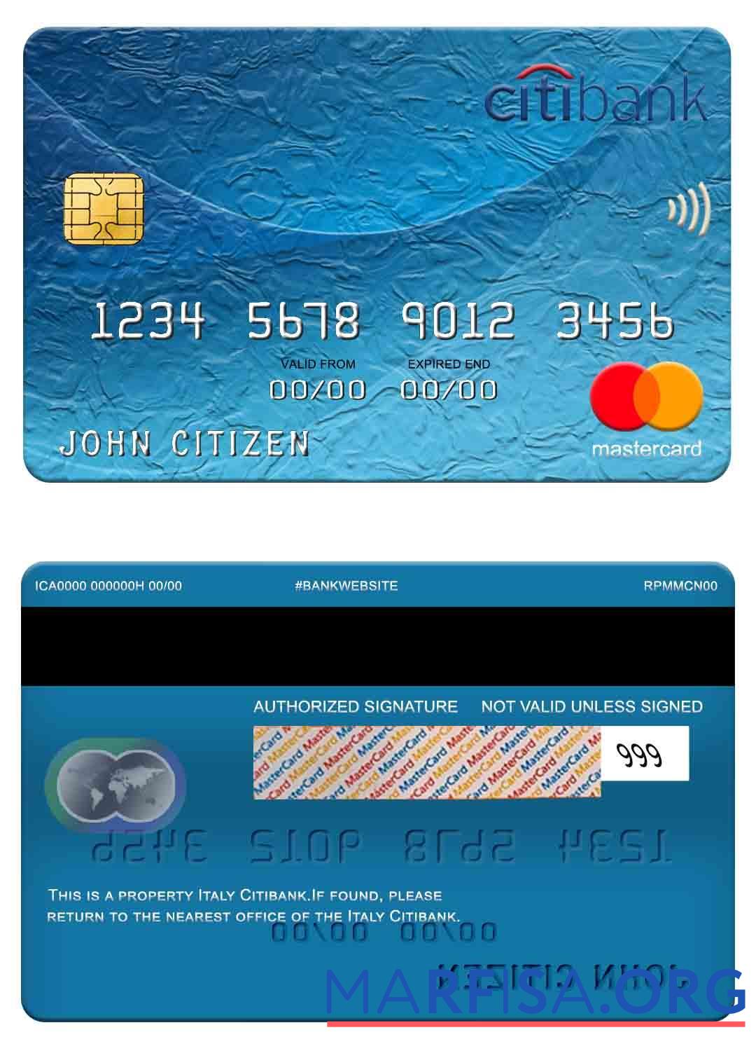Италия Citibank mastercard макет