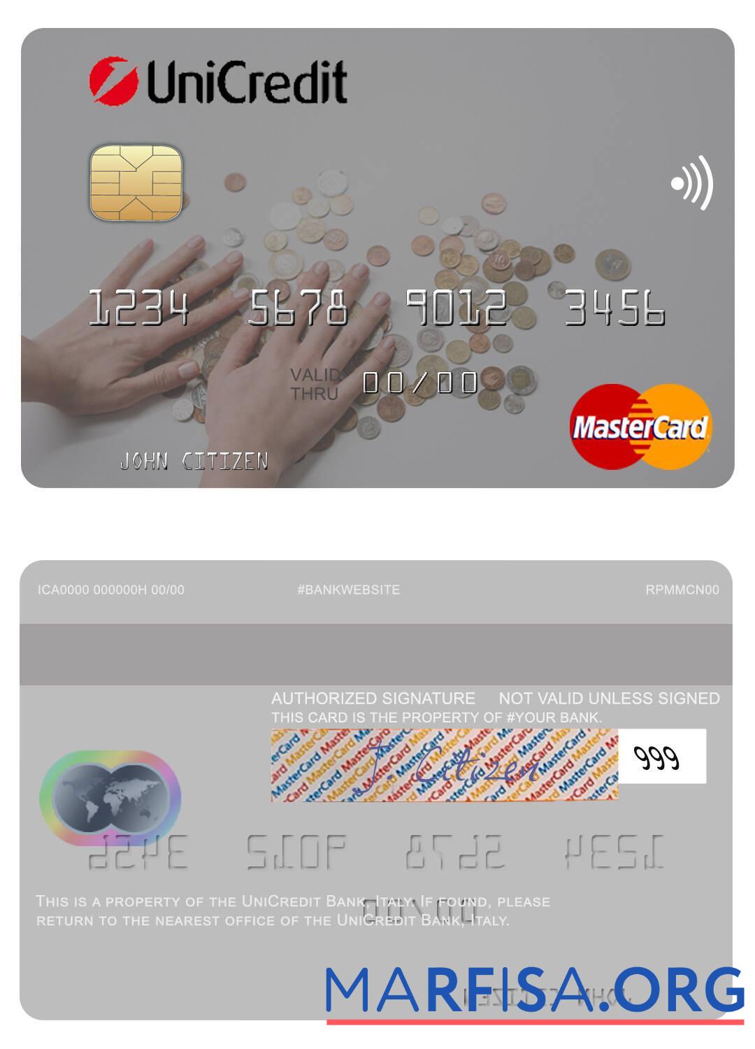 Италия UniCredit Банковский mastercard образец