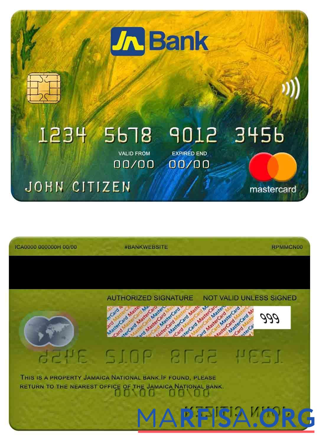 Ямайка национальный Банковский mastercard образец