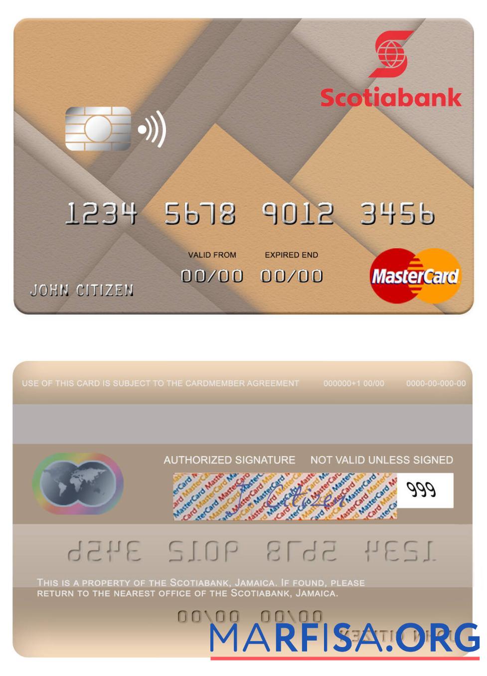 Ямайка Scotiabank mastercard макет