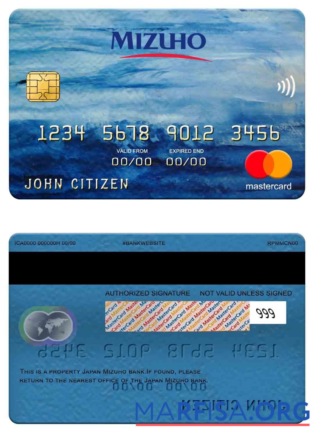 Япония Mizuho Банковский mastercard дизайн