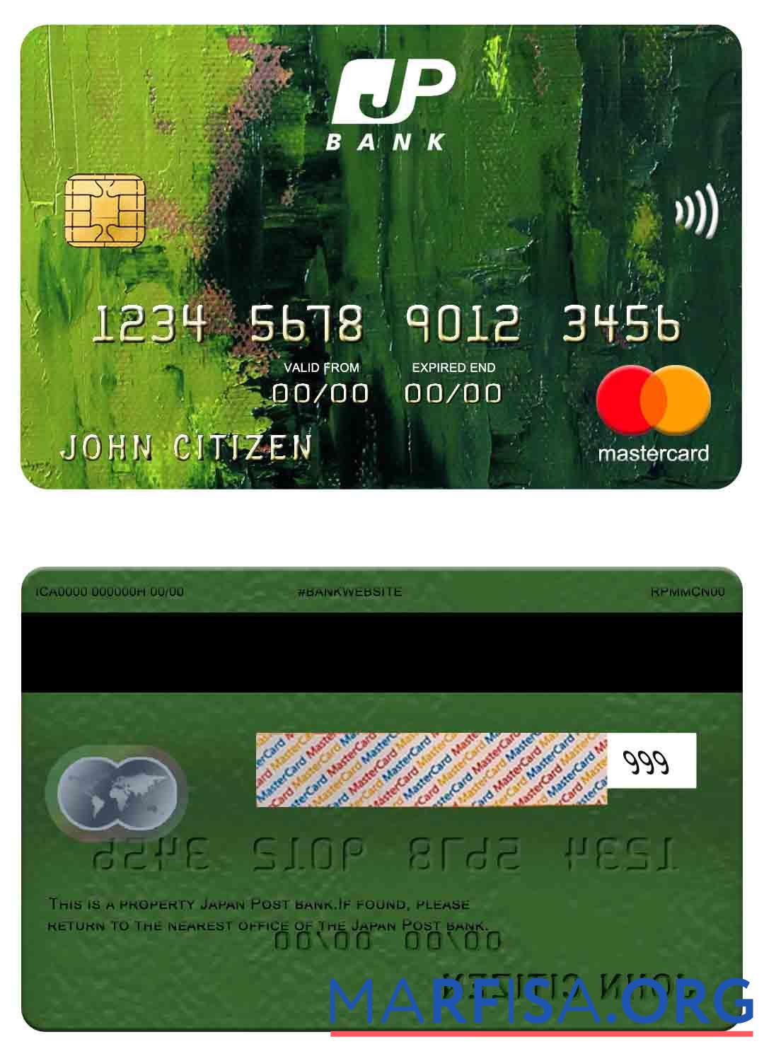 Япония Post Банковский mastercard макет