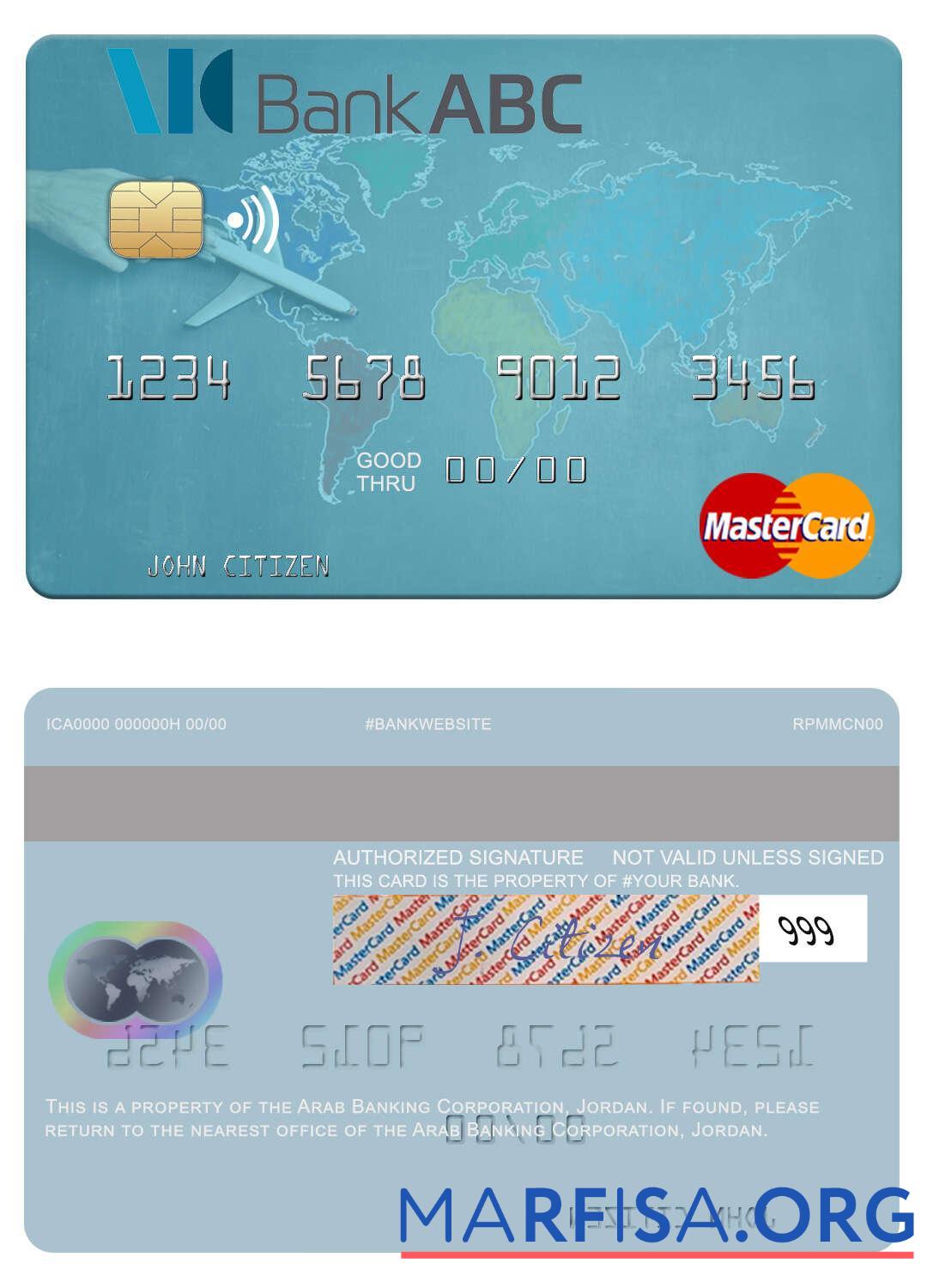 Иордания Arab Banking Corporation mastercard шаблон
