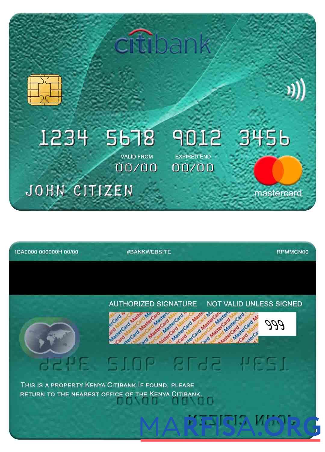 Кения Citibank mastercard образец