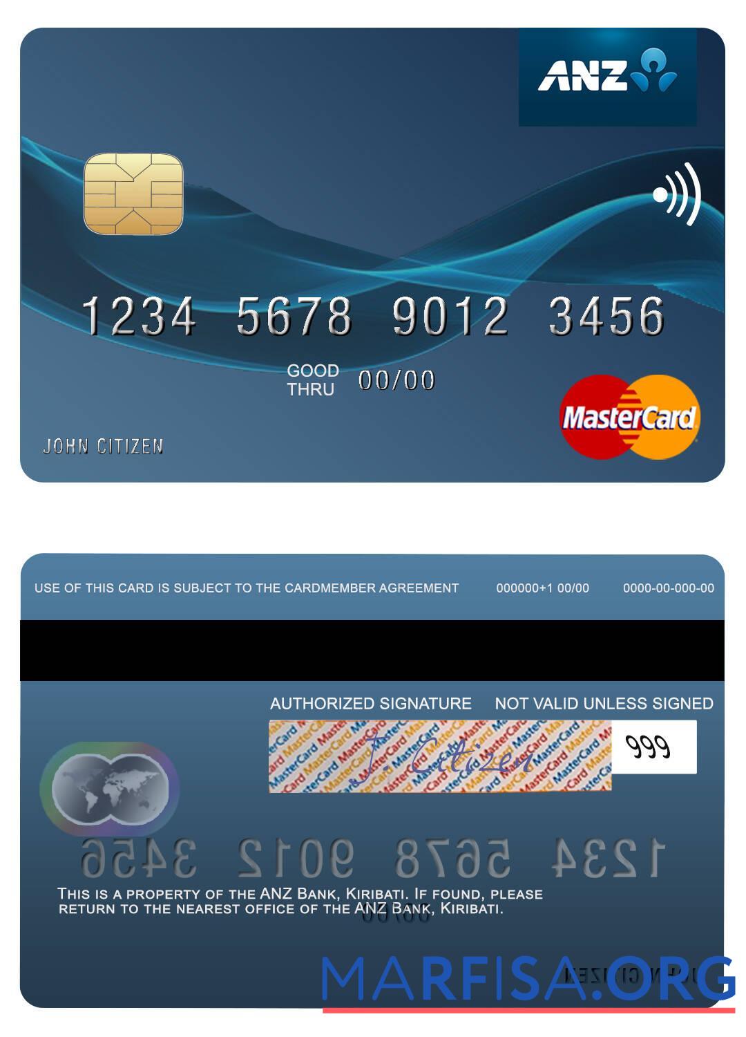 Кирибати ANZ Банковский mastercard дизайн