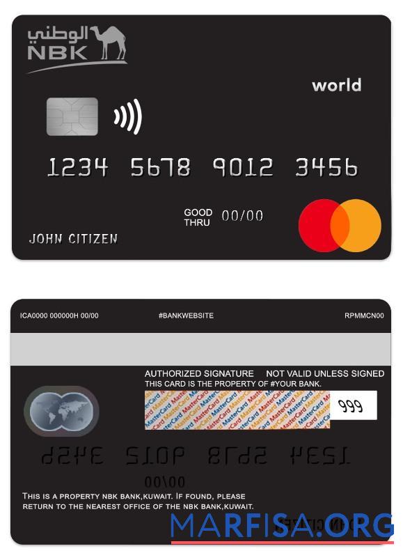 Кувейт NBK Банковский world mastercard шаблон
