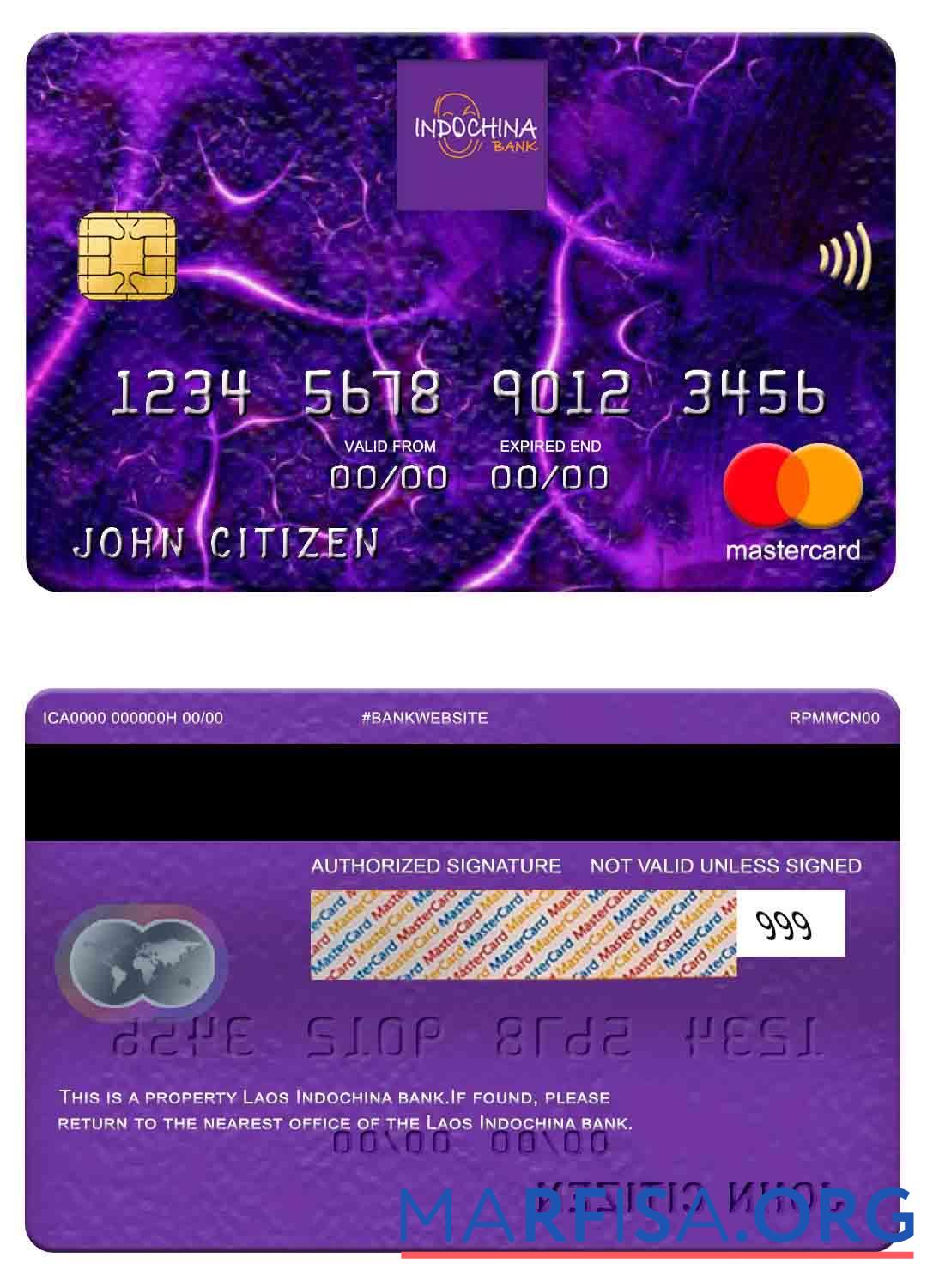 Лаос Indochina Банковский mastercard шаблон