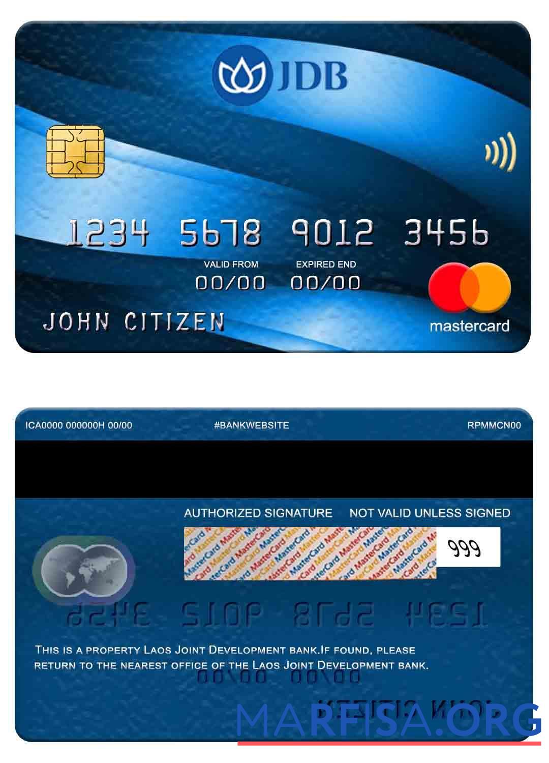 Лаос Joint Development Банковский mastercard макет