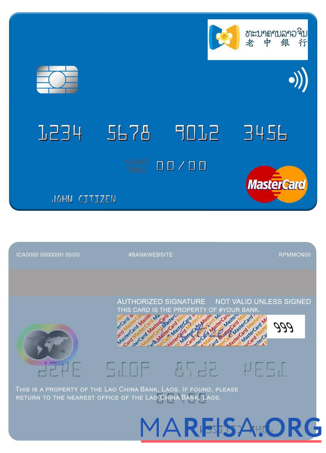 Лаос Lao Китай Банковский mastercard дизайн