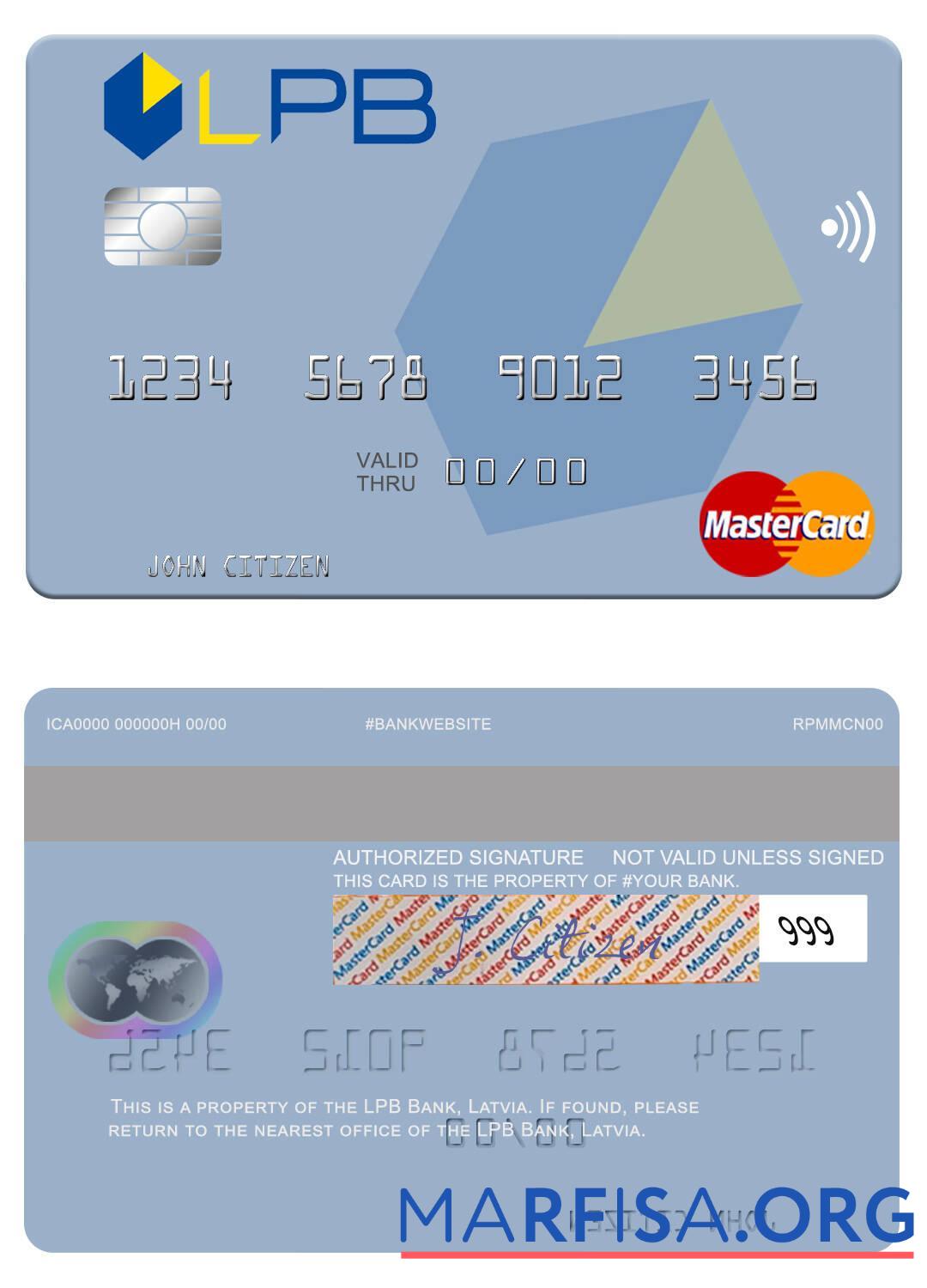 Латвия LPB Банковский mastercard образец