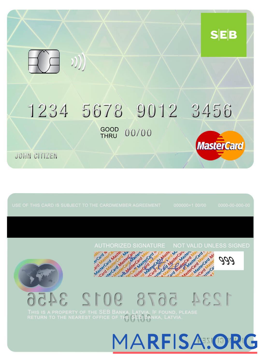 Латвия SEB Банковский mastercard образец