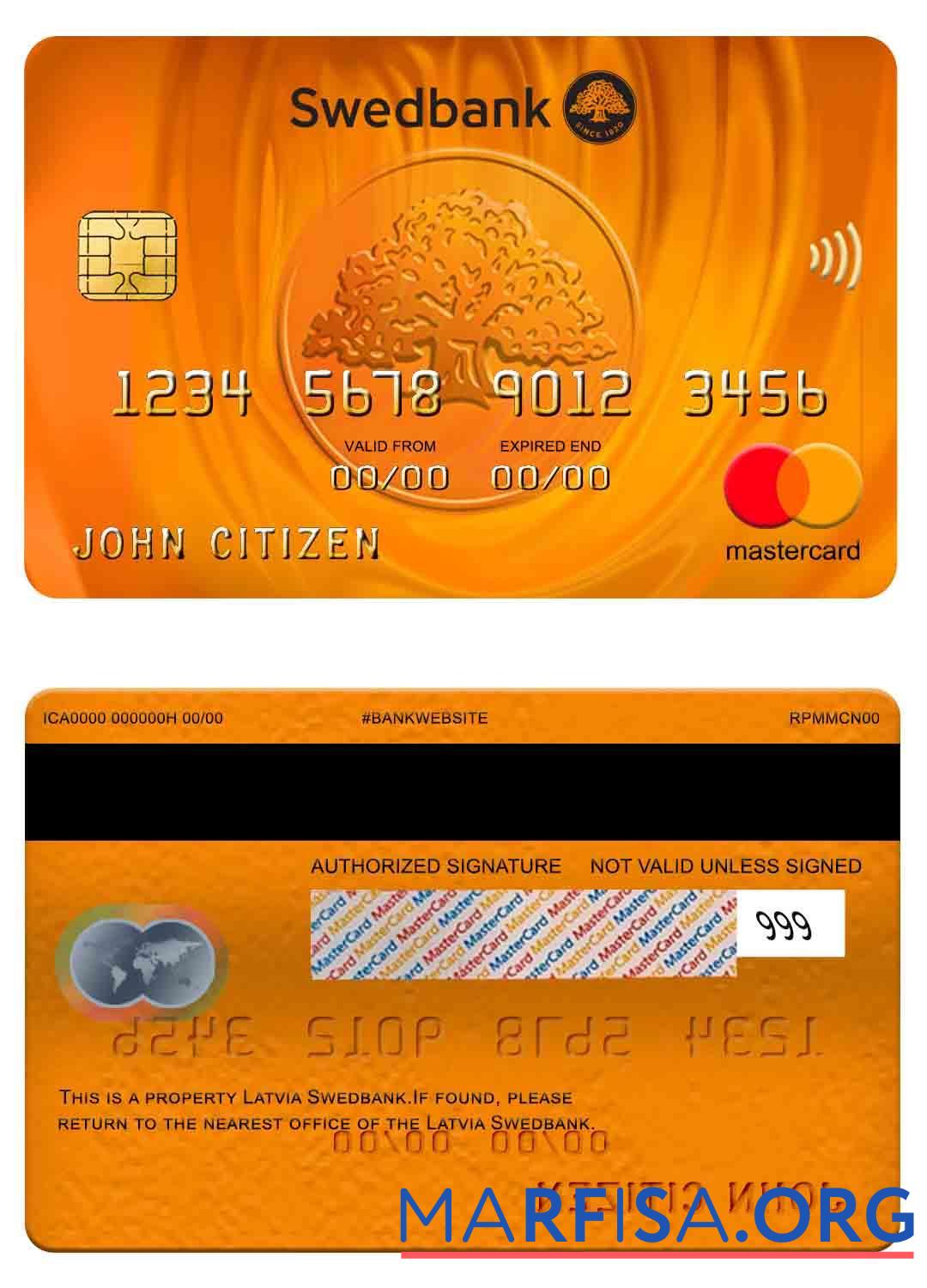 Латвия Swedbank mastercard макет