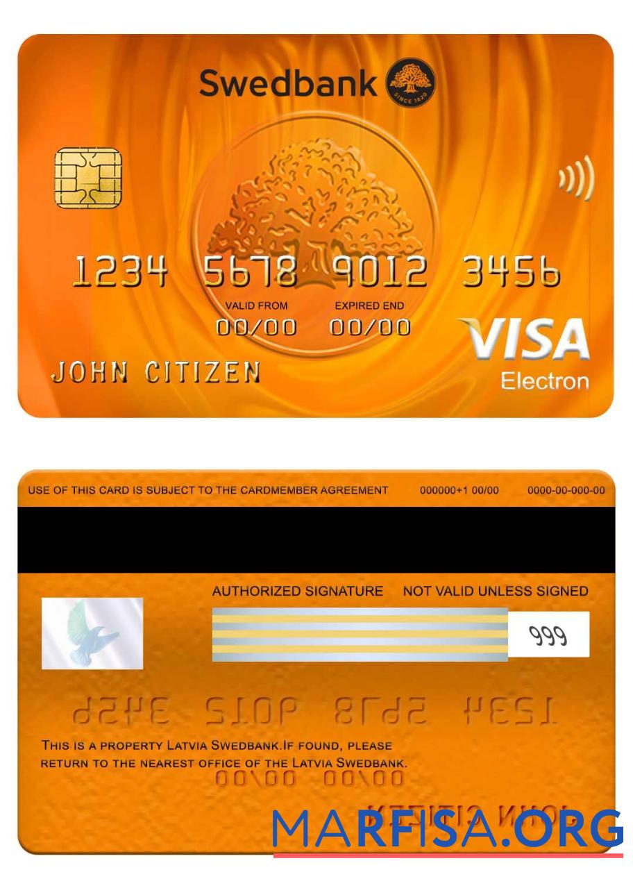 Латвия Swedbank Виза electron Карта шаблон