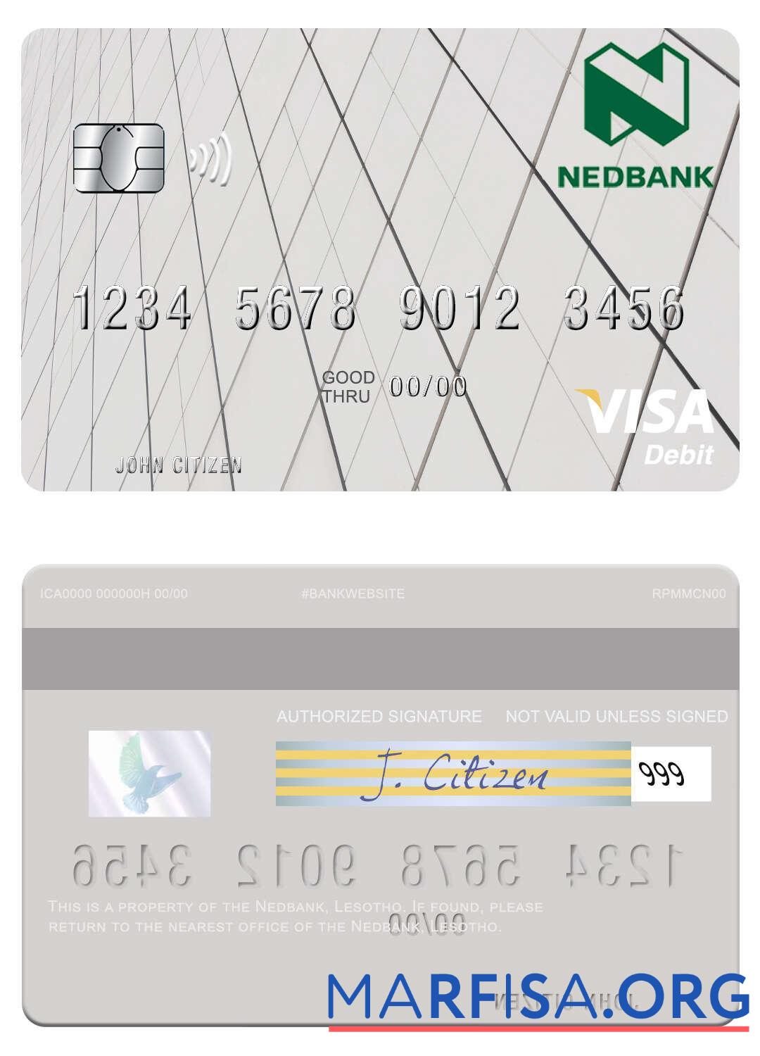 Лесото Nedbank Виза Дебет Карта шаблон