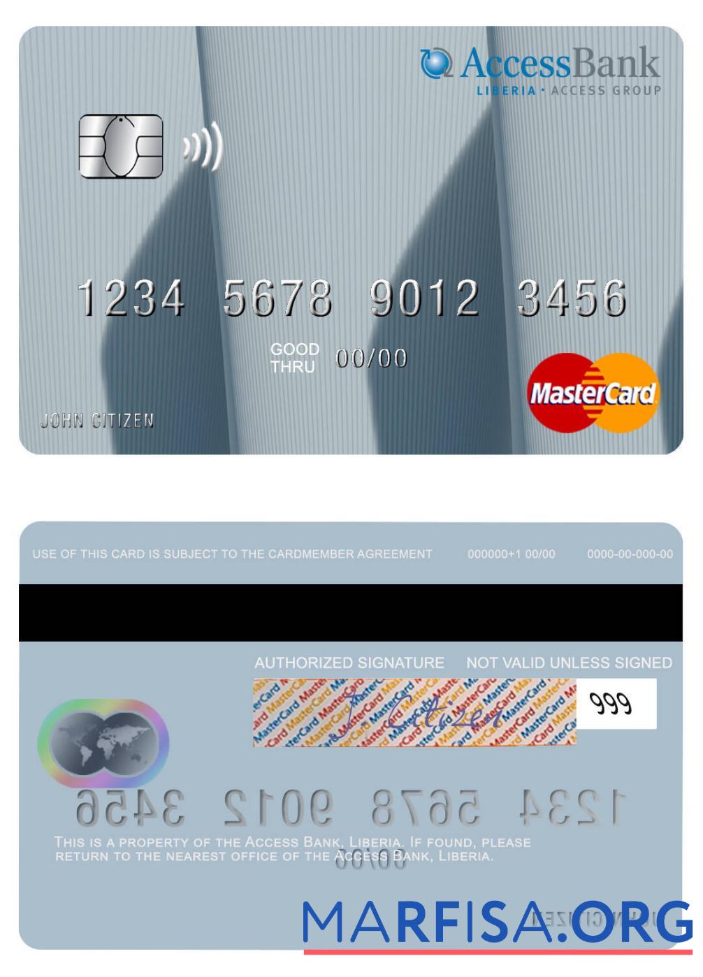 Либерия Access Банковский mastercard дизайн