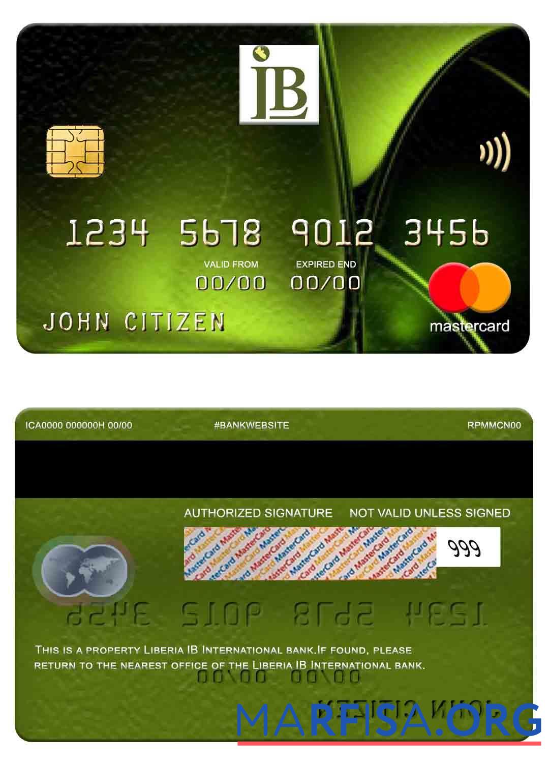 Либерия IB International Банковский mastercard макет