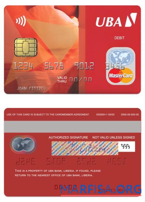 Либерия UBA Банковский Дебет mastercard образец