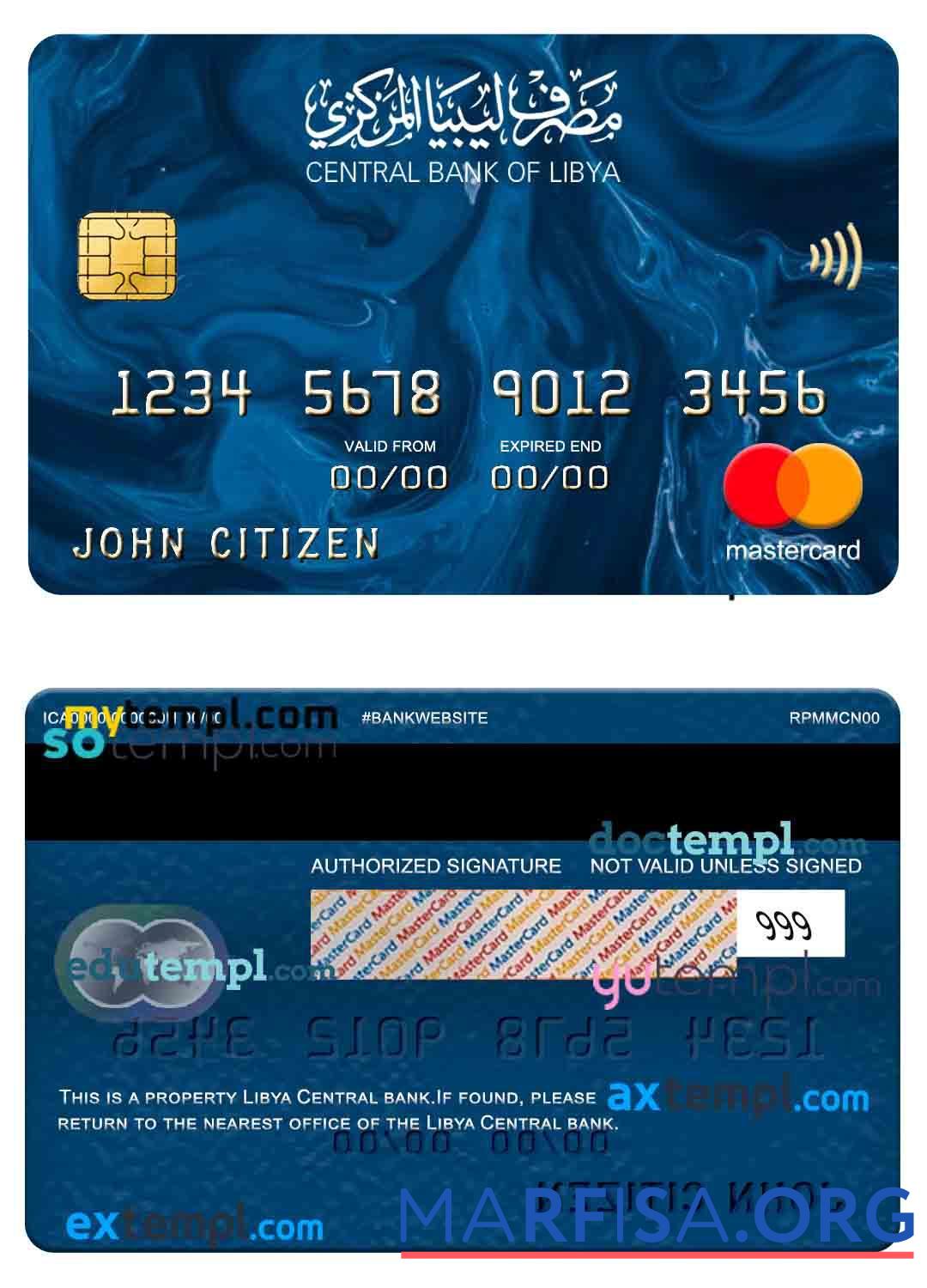 Ливия Central Банковский mastercard образец
