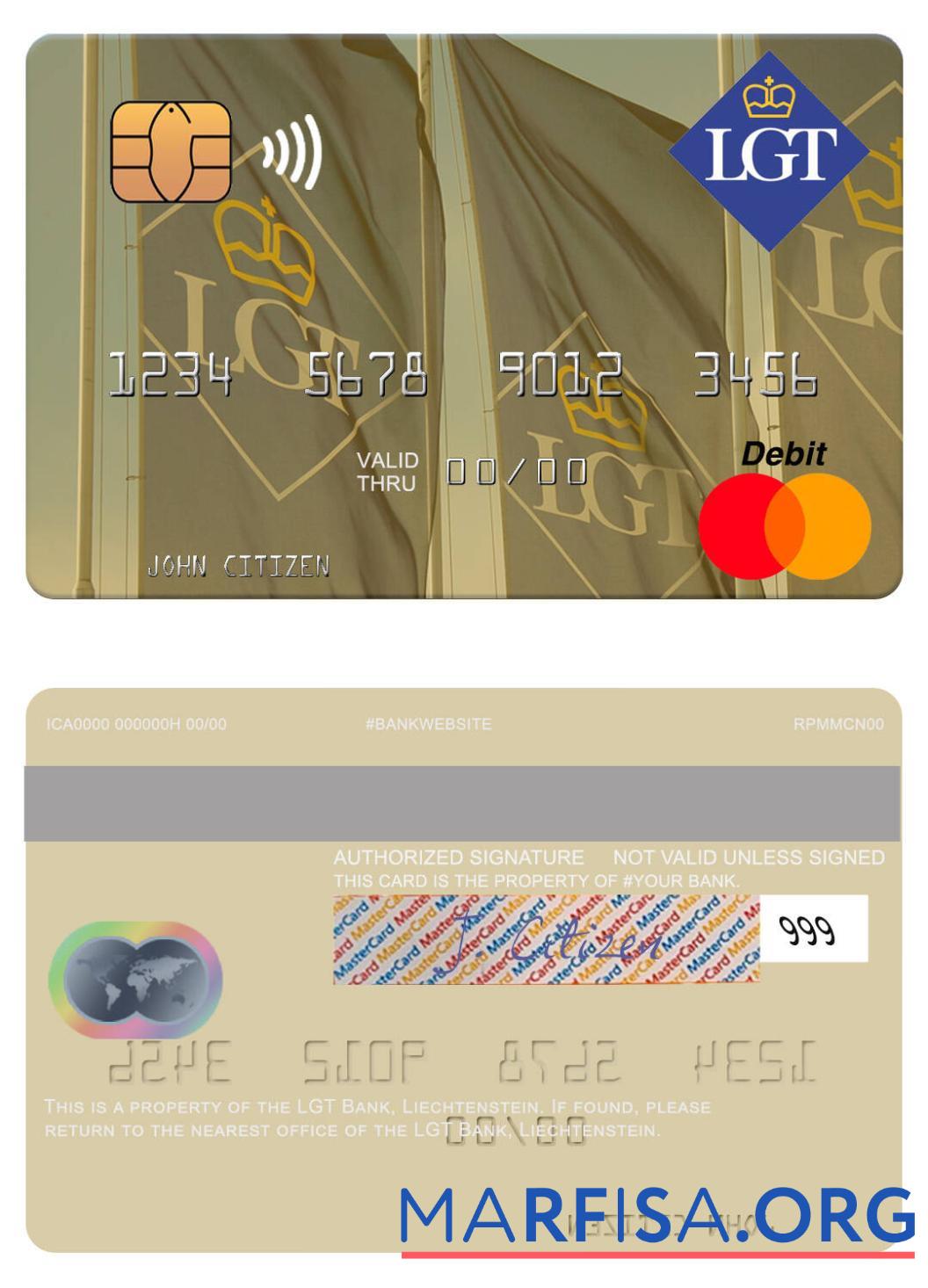 Лихтенштейн LGT Банковский mastercard образец