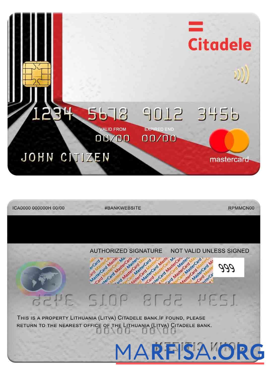 Литва (Litva) Citadele Банковский mastercard образец