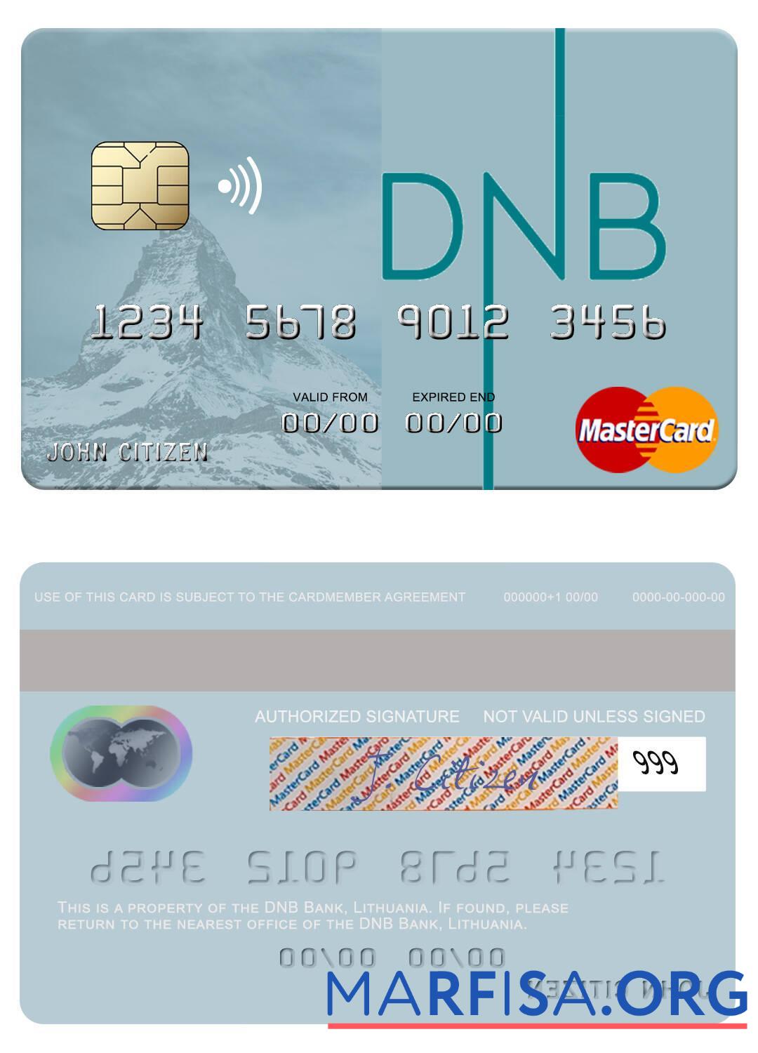 Литва DNB Банковский mastercard шаблон