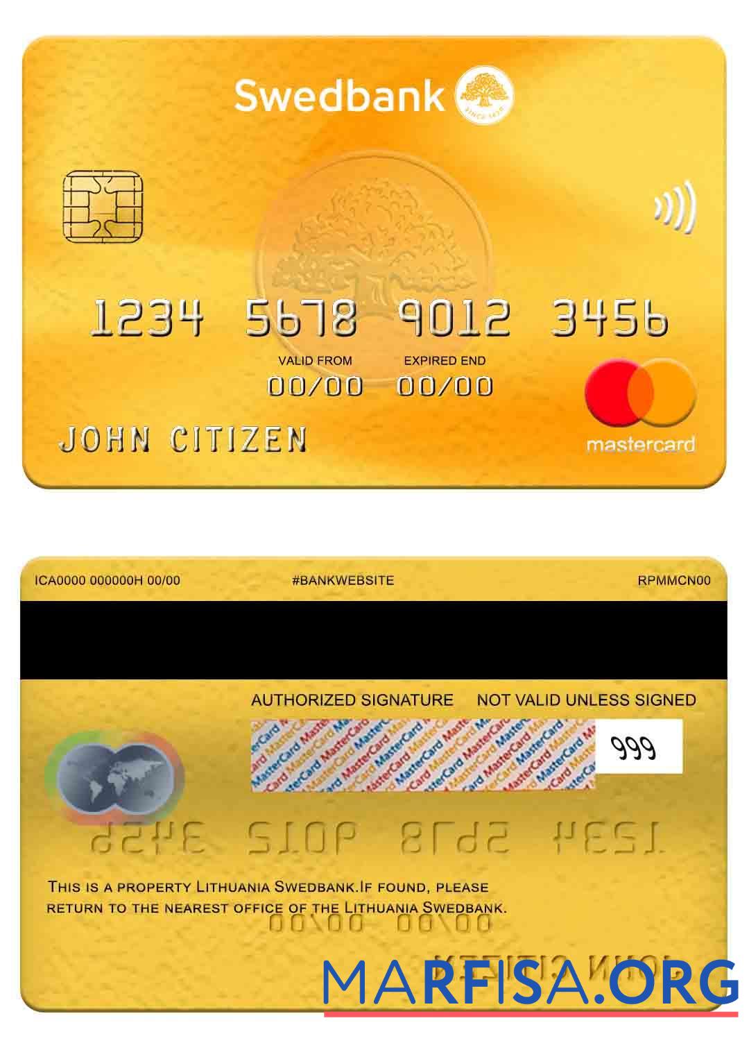 Литва Swedbank mastercard шаблон