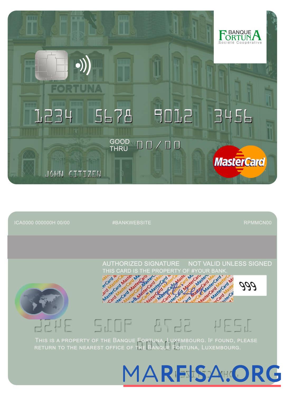 Люксембург Banque Fortuna mastercard макет