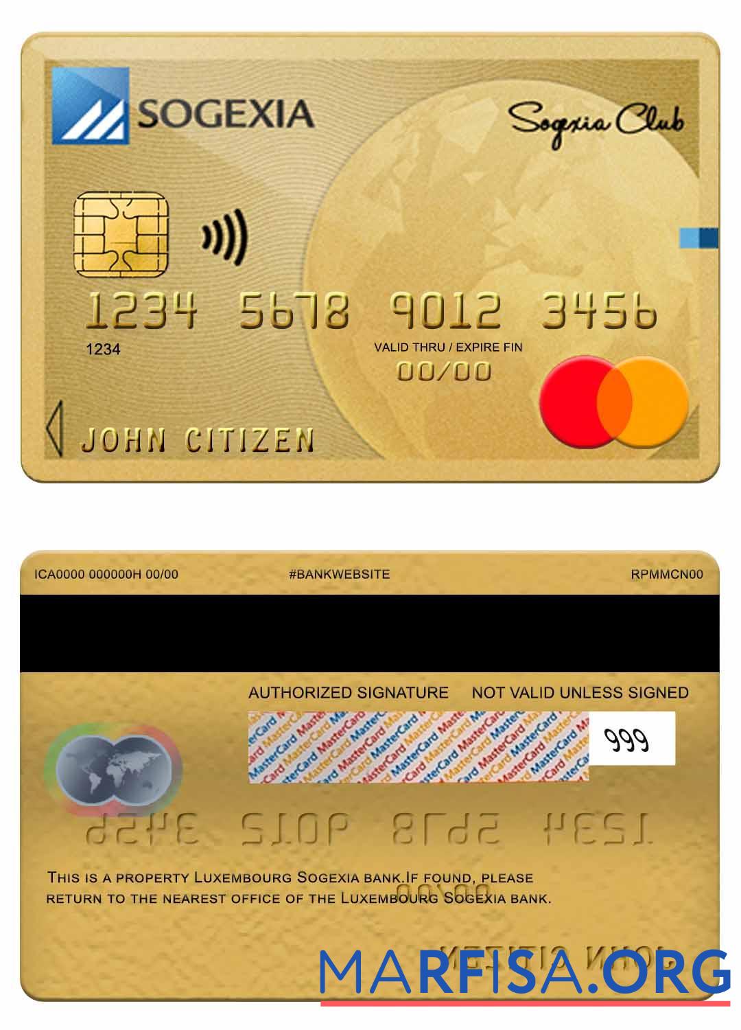 Люксембург Sogexia Банковский mastercard макет