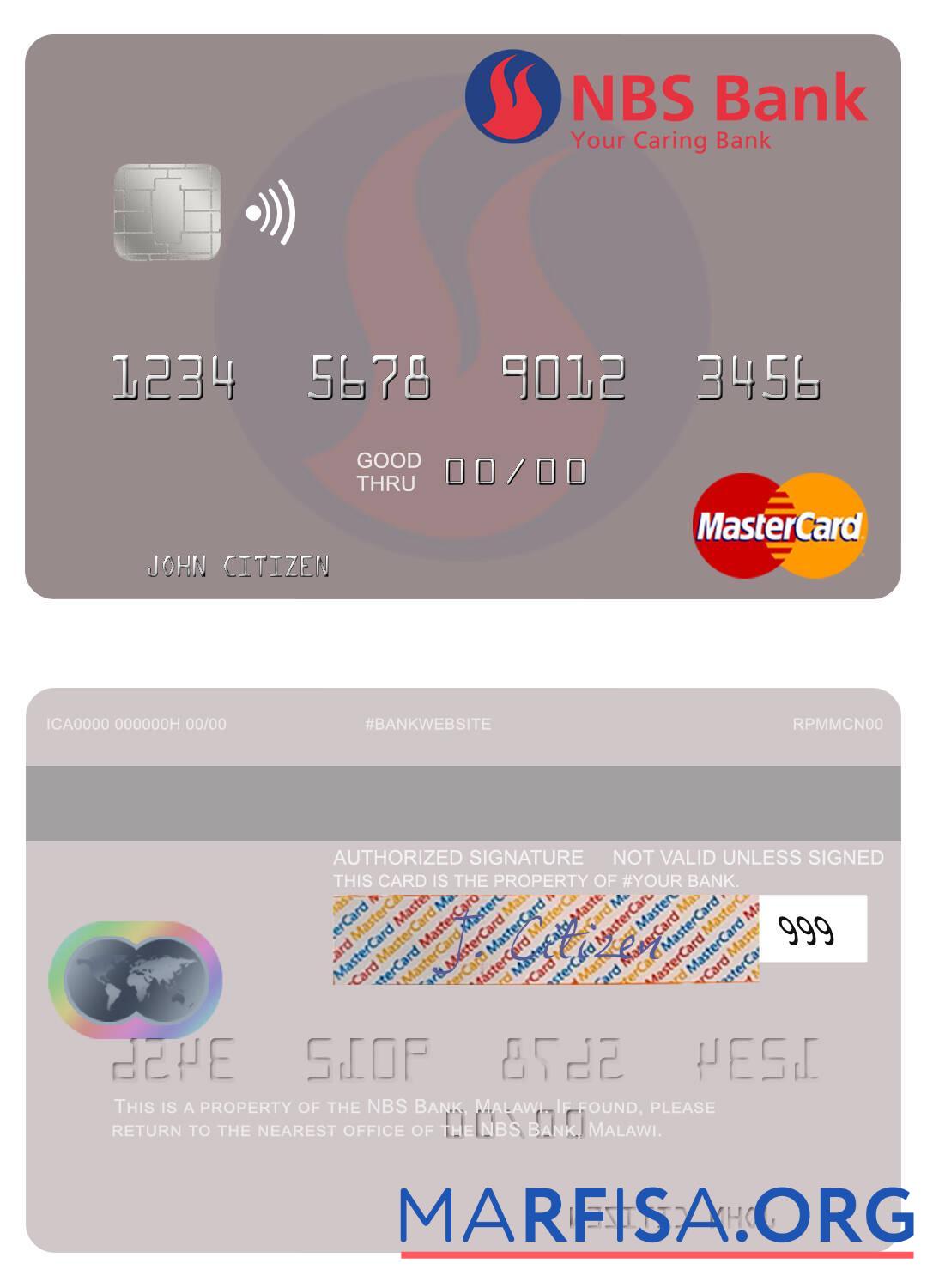 Малави NBS Банковский mastercard образец