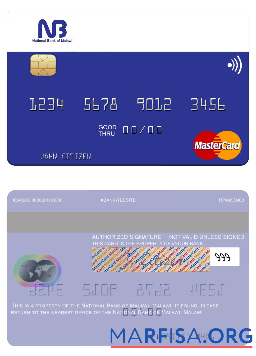 Малави национальный Банковский of Малави mastercard образец