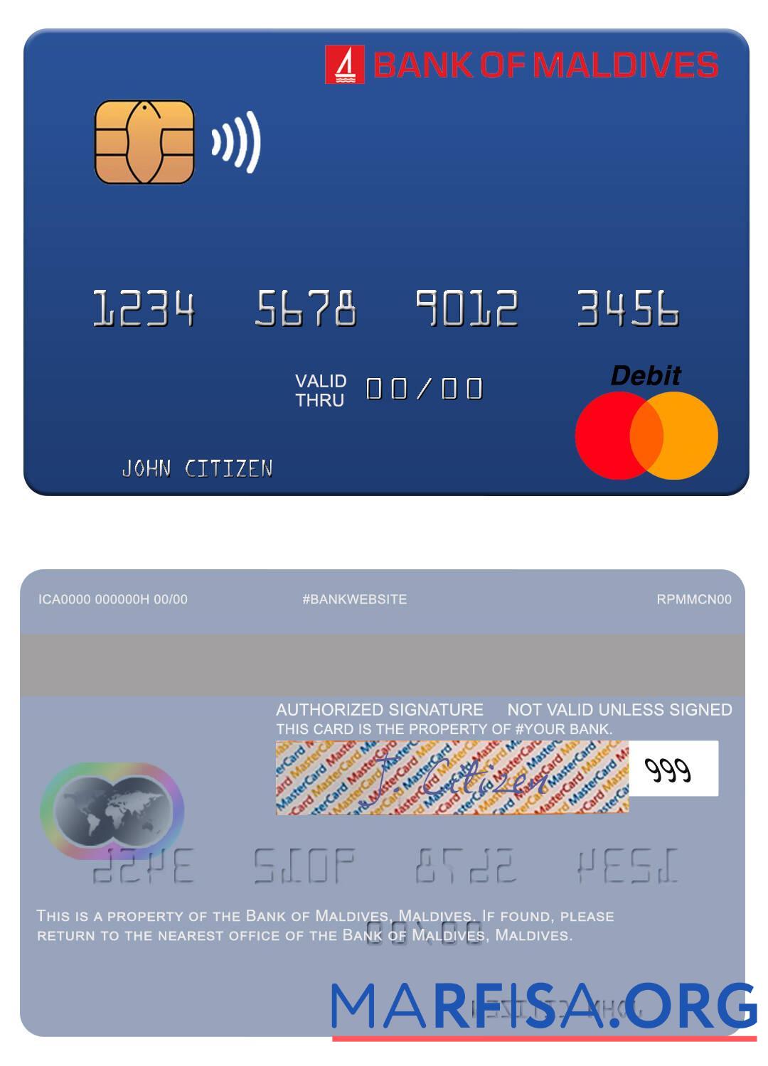 Мальдивы Банковский of Мальдивы mastercard макет
