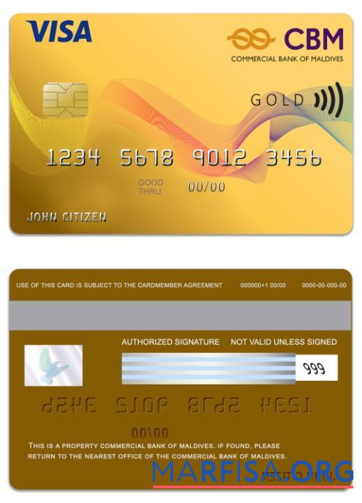 Мальдивы коммерческий Банковский of Мальдивы Виза Gold Карта макет