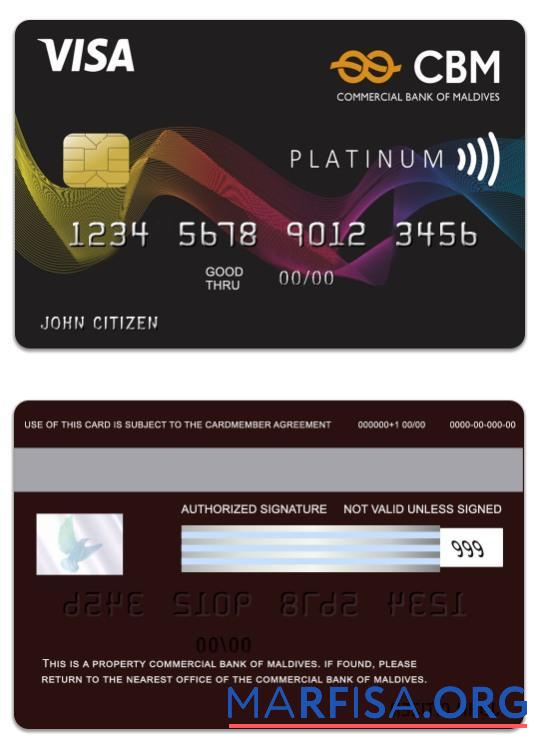 Мальдивы коммерческий Банковский of Мальдивы Виза Platinum Карта дизайн