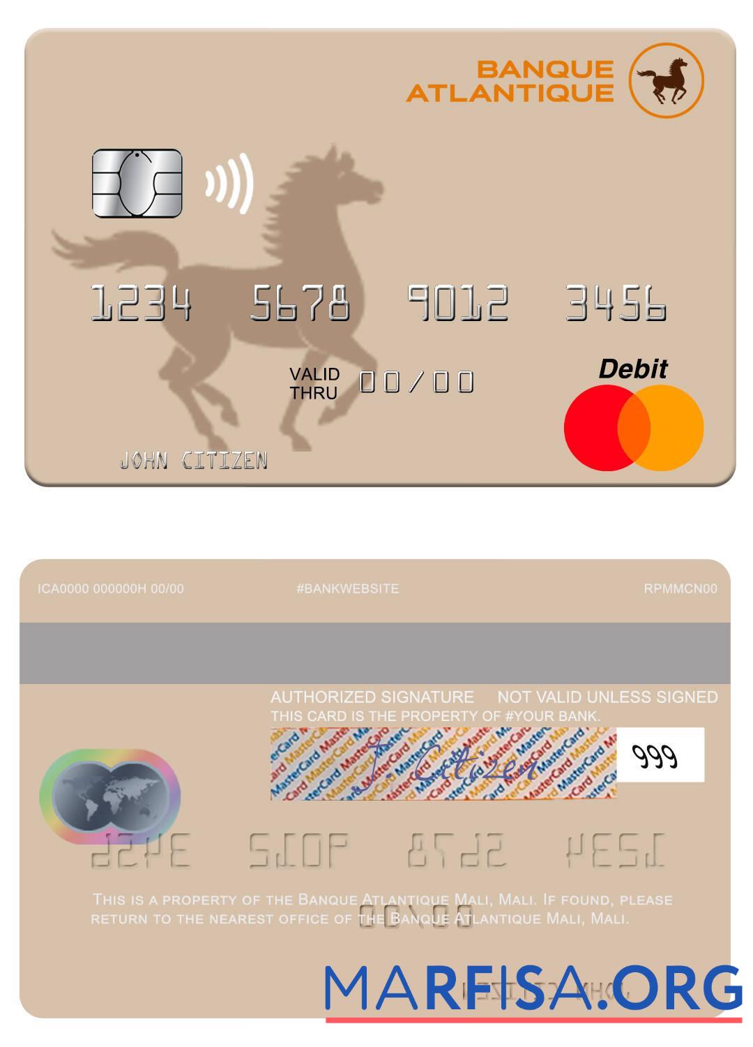 Мали Banque Atlantique Мали mastercard шаблон