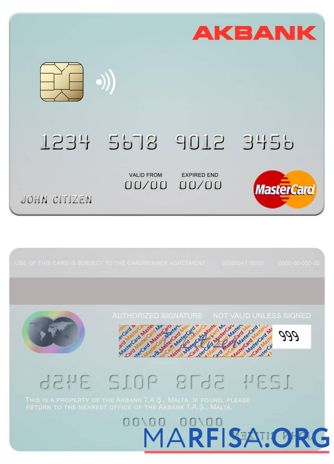 Мальта Akbank T.A.S╠º. mastercard макет