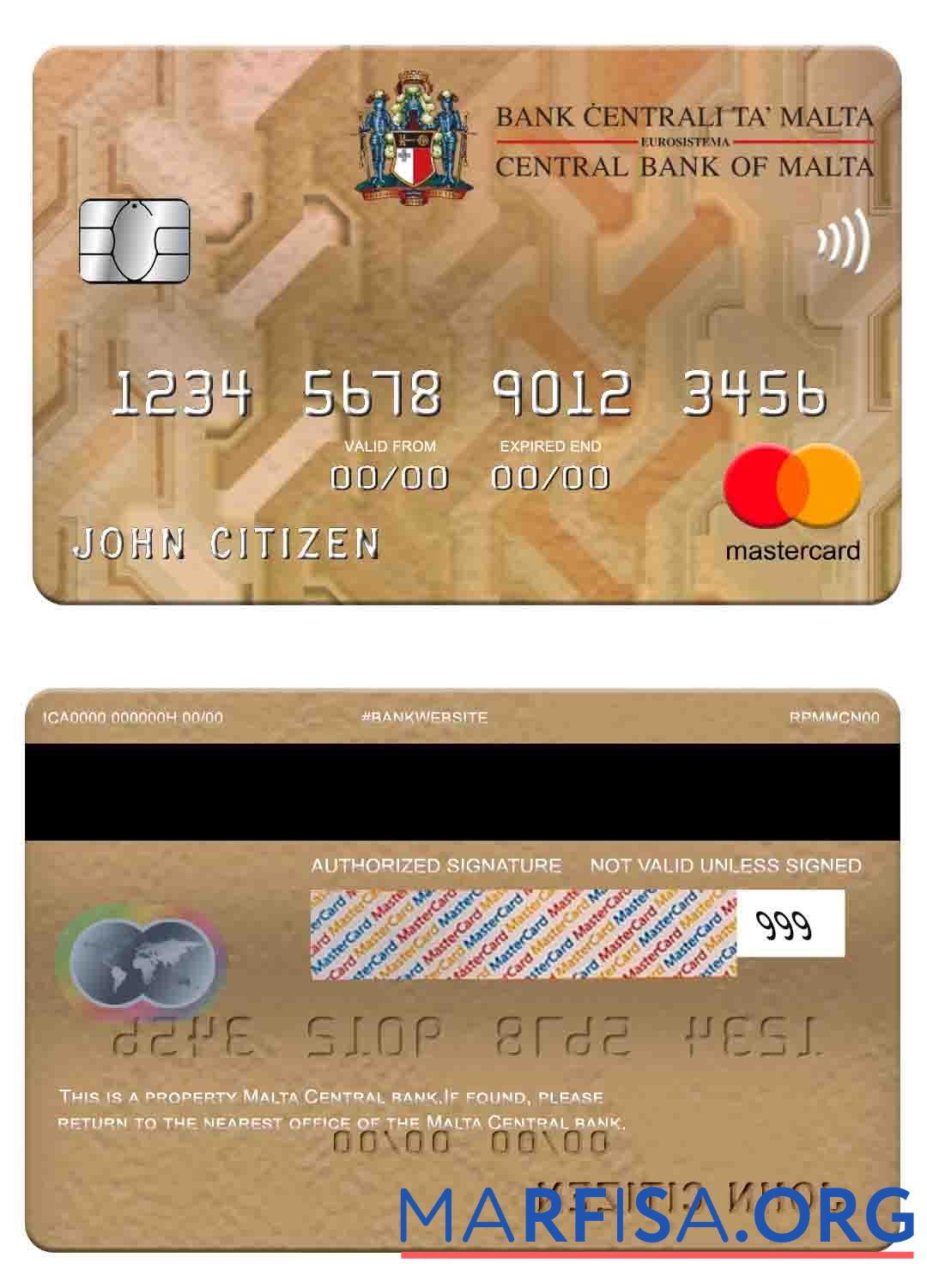 Мальта Central Банковский mastercard образец