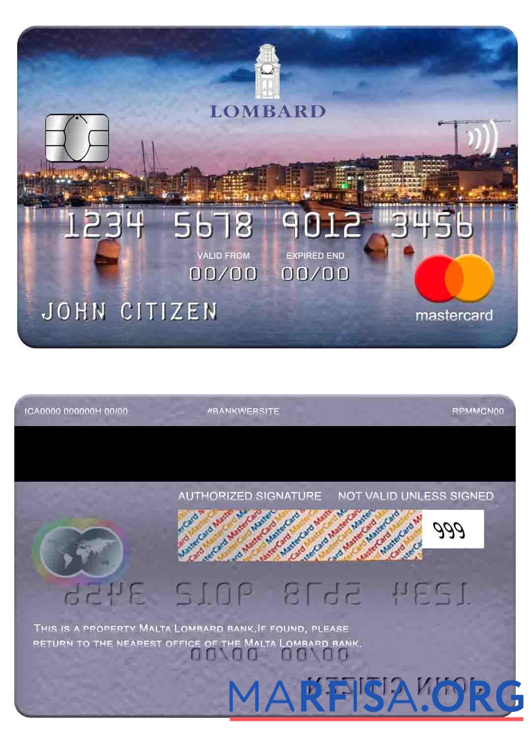 Мальта Lombard Банковский mastercard образец