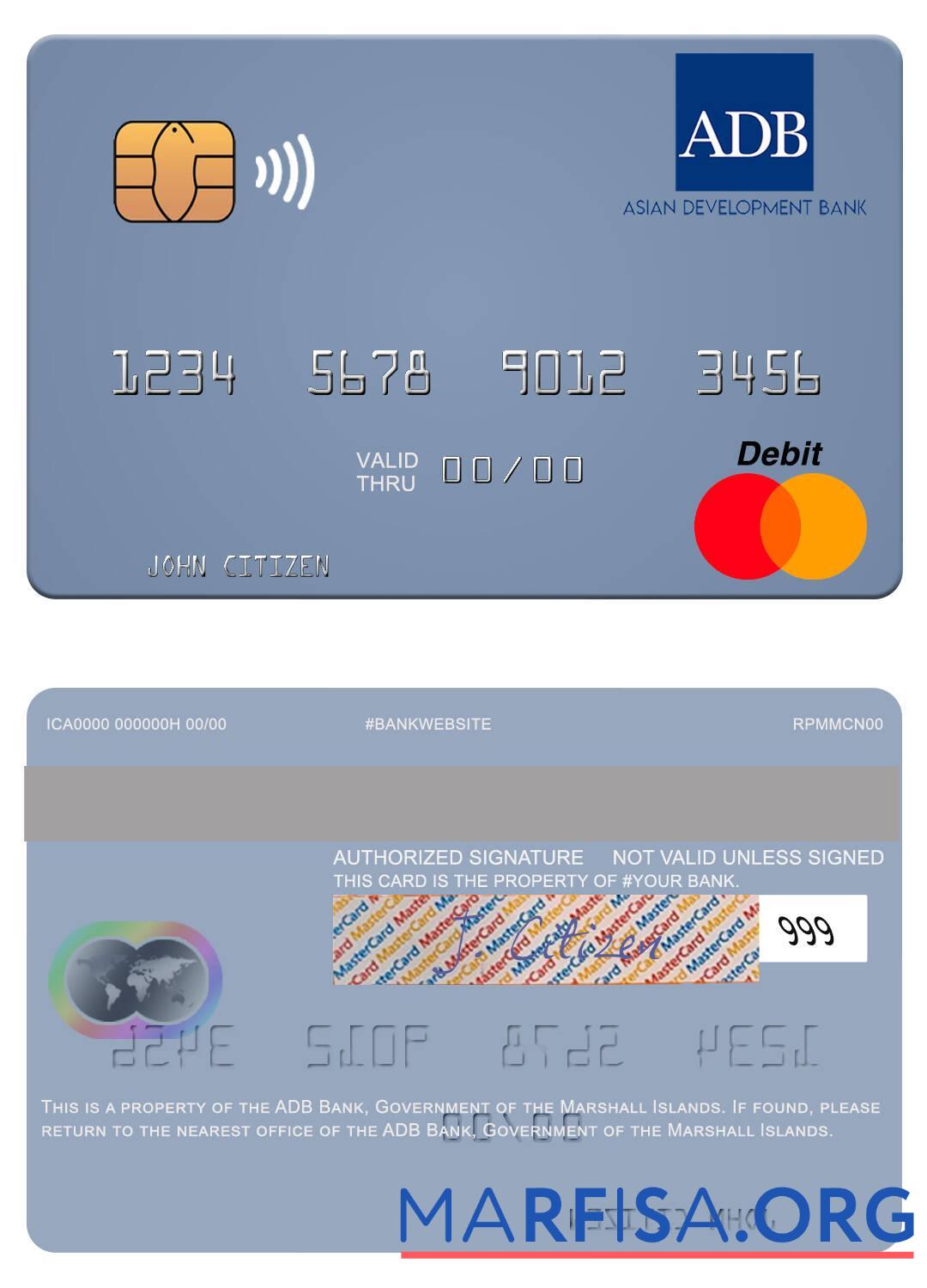 Маршалловы Острова ADB Банковский mastercard шаблон