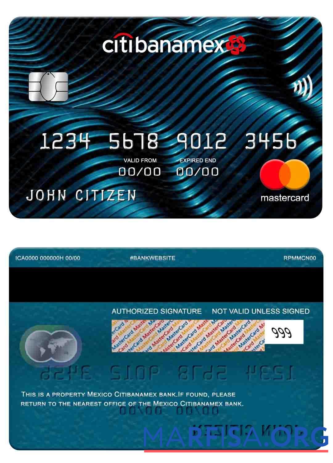 Мексика Citibanamex Банковский mastercard образец