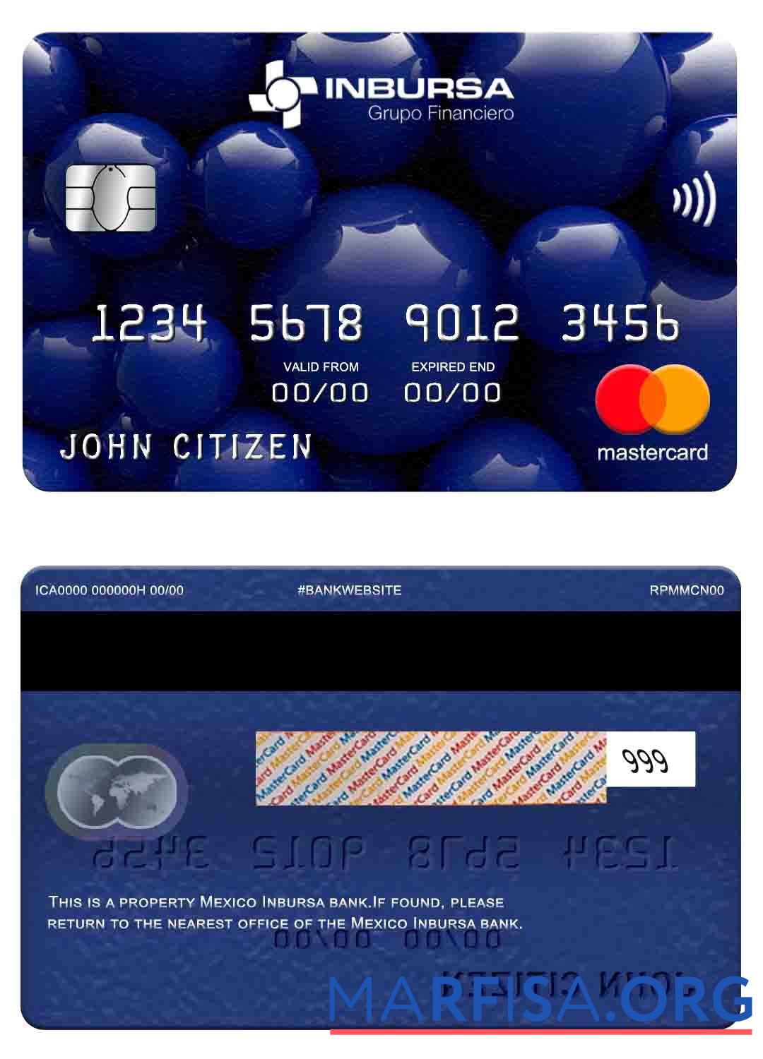 Мексика Inbursa Банковский mastercard макет