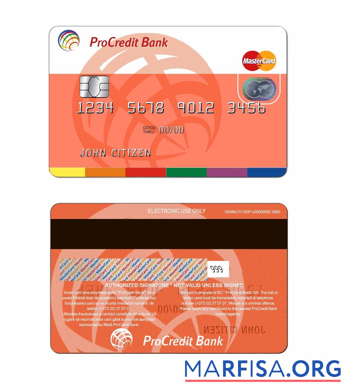 Молдова ProCredit Банковский MasterCard 1 образец