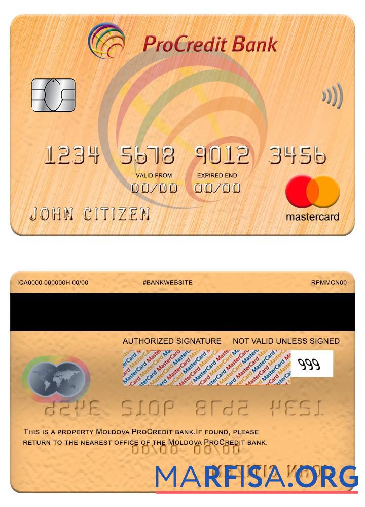 Молдова ProCredit Банковский mastercard 2 образец