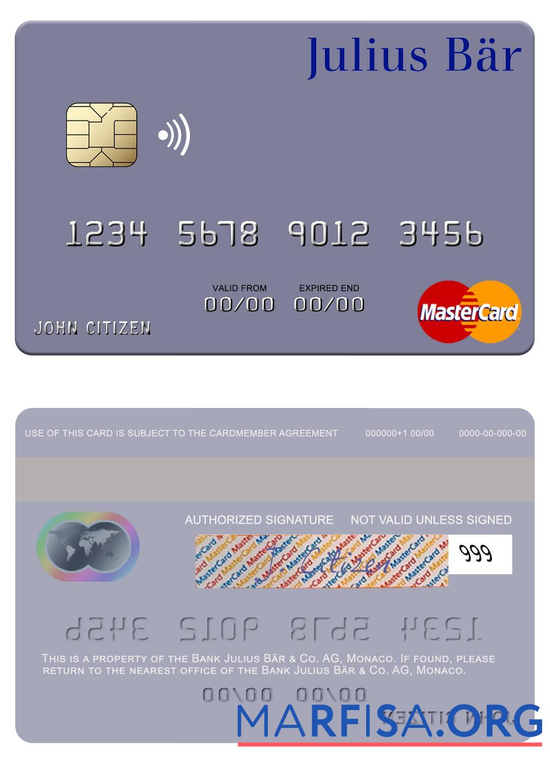 Монако Julius Ba╠êr & Co. AG Банковский mastercard шаблон