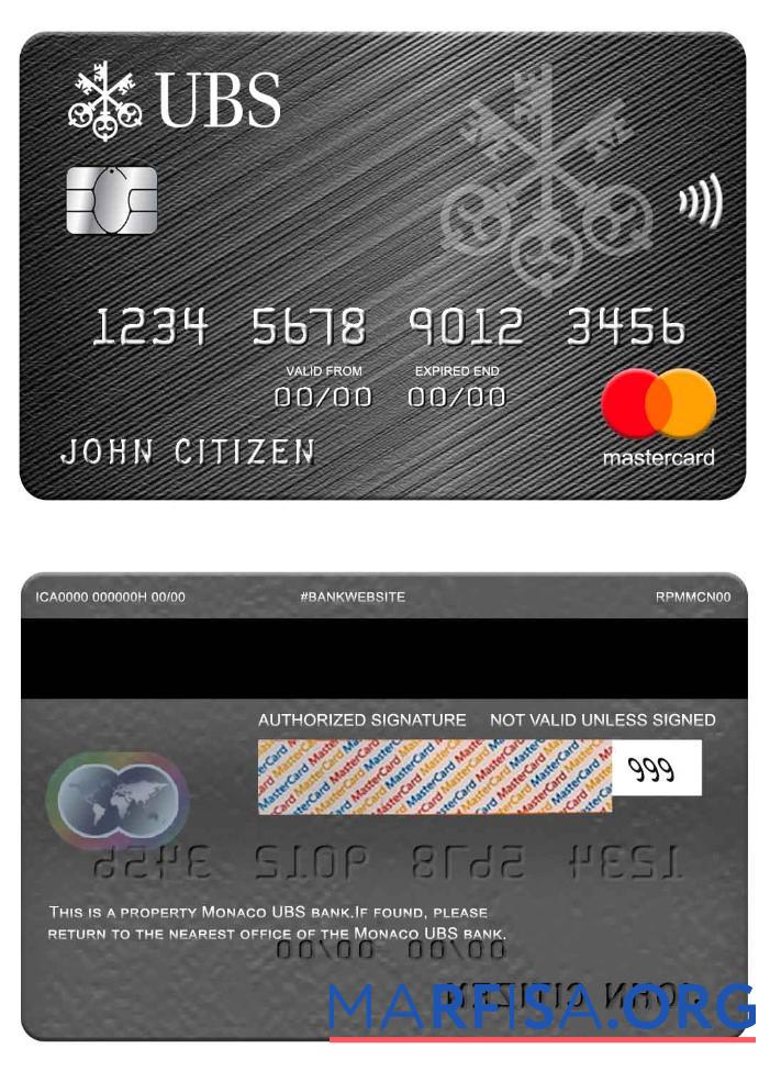 Монако UBS Банковский mastercard дизайн