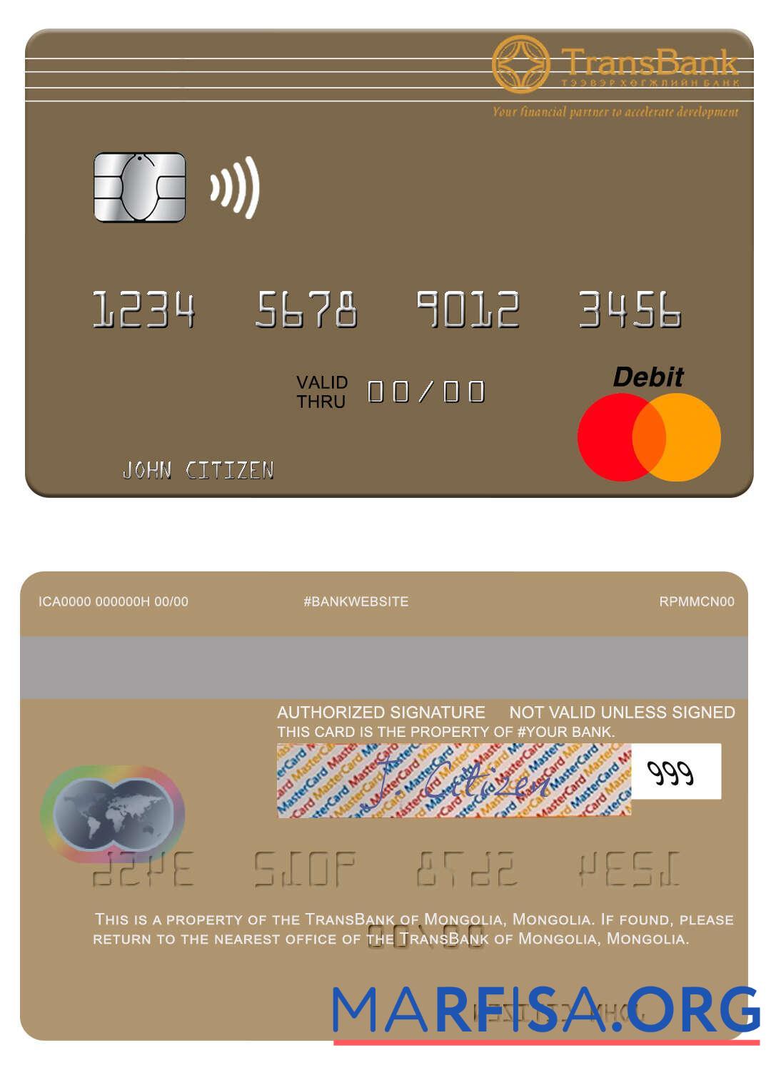 Монголия TransBank of Монголия mastercard шаблон