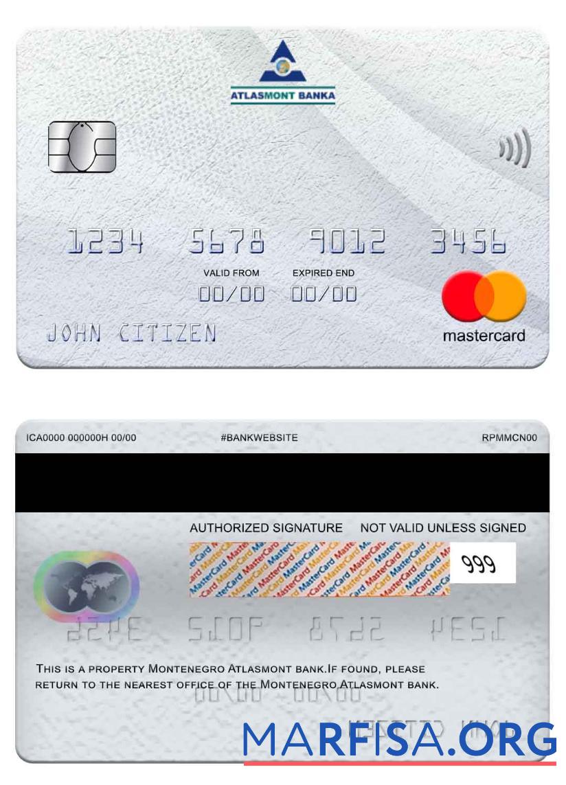 Черногория Atlasmont Банковский mastercard дизайн