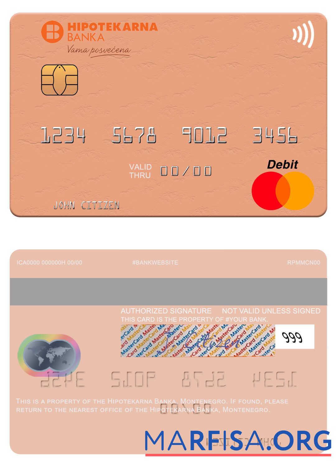 Черногория Hipotekarna Banka mastercard шаблон