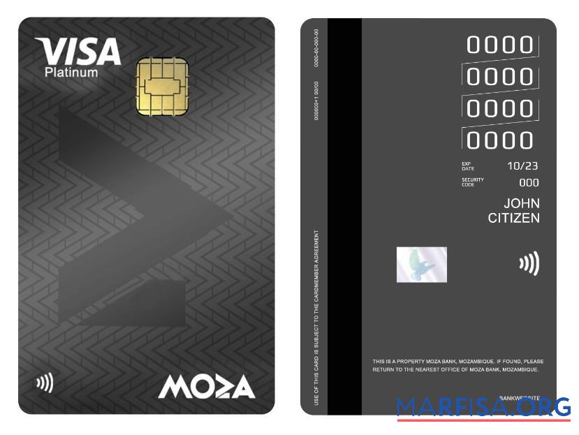 Мозамбик Moza Банковский Виза platinum Кредит vertical Карта макет