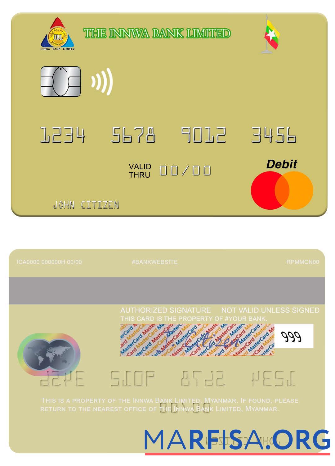 Мьянма Innwa Банковский Limited mastercard макет
