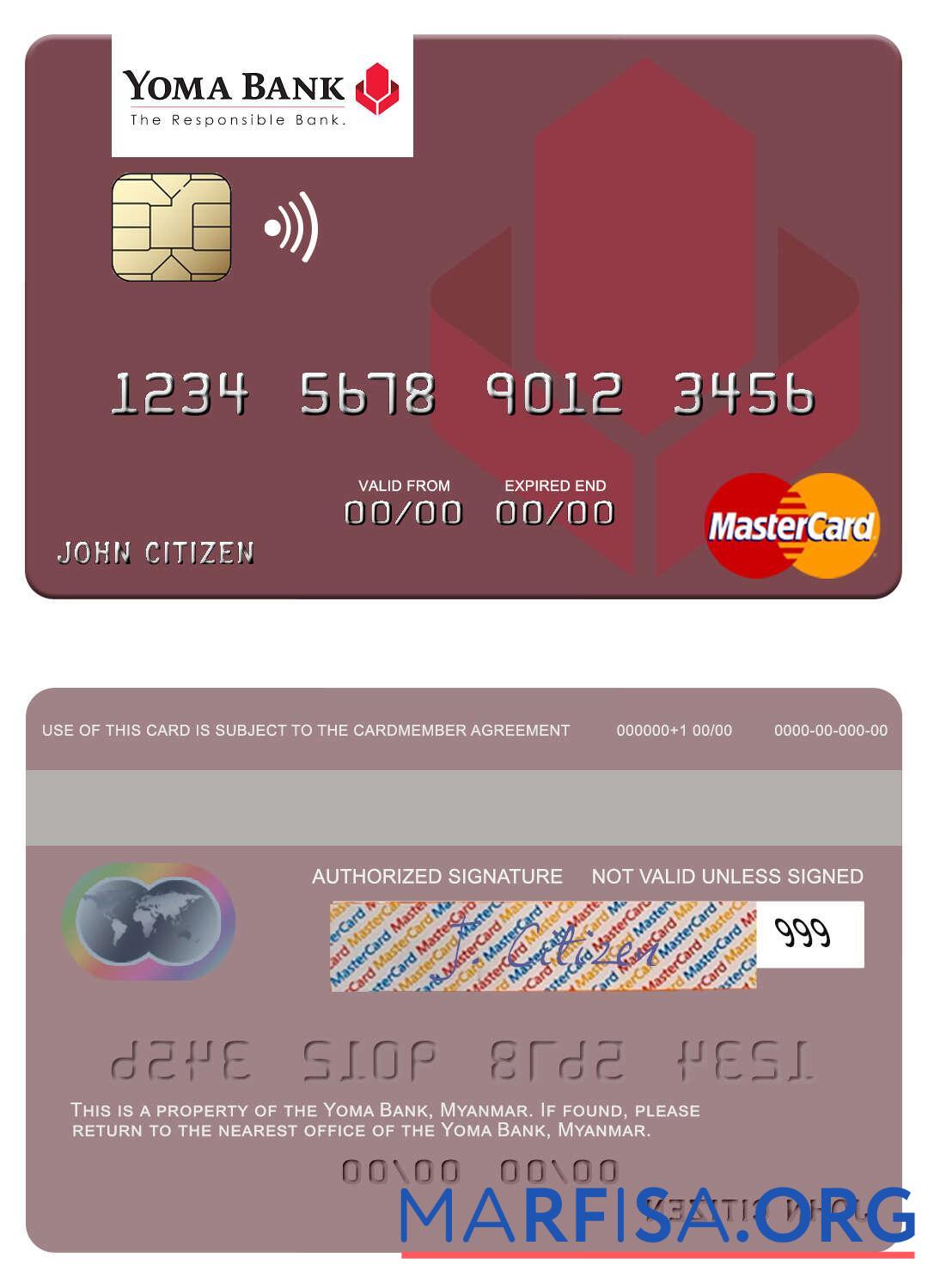 Мьянма Yoma Банковский mastercard шаблон